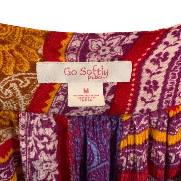 Go Softly Patio Womens Boho Midi Dress Size Medium Multicolor Patchwork Rayon - Picture 4 of 4